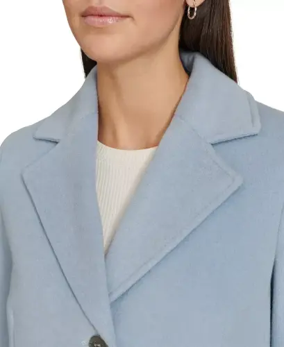 Womens Single-Breasted Wool Blend Coat - Chambray - 4