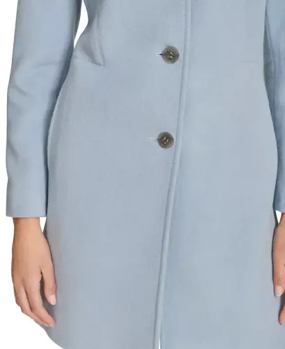 Womens Single-Breasted Wool Blend Coat - Chambray - 6