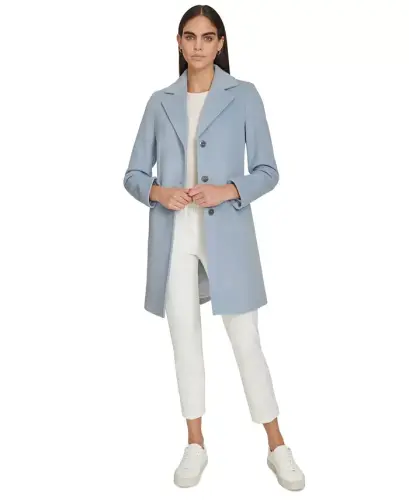 Womens Single-Breasted Wool Blend Coat - Chambray 