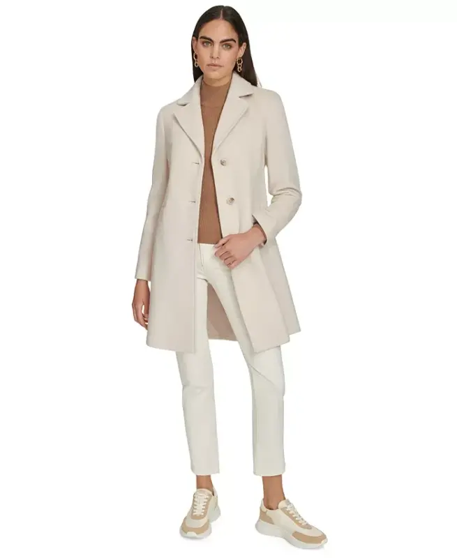 Womens Single-Breasted Wool Blend Coat - Nude - 5