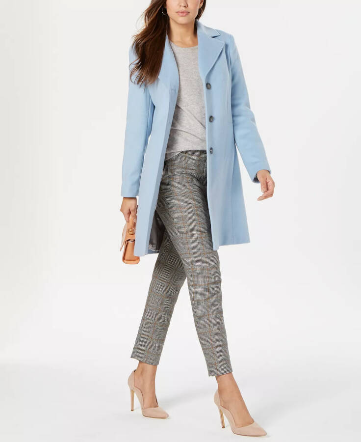 Womens Single-Breasted Wool Blend Coat Pastel Blue - 4