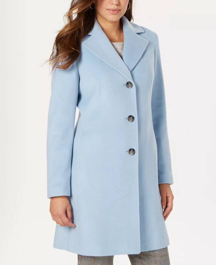 Womens Single-Breasted Wool Blend Coat Pastel Blue - 6