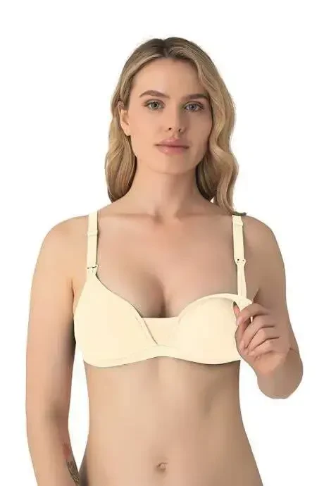 Women's Skin Color Unwired Soft Cup Non-Push-Up Cotton Easy Open Nursing Bra - 1