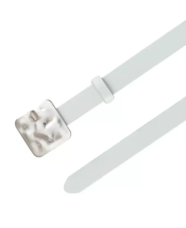 Women's Skinny Hammered Plaque Buckle Belt-Green - 6