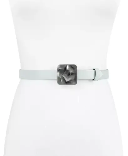 Women's Skinny Hammered Plaque Buckle Belt-Green - 7