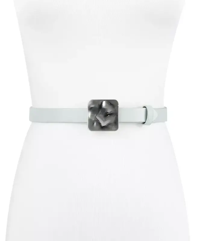 Women's Skinny Hammered Plaque Buckle Belt-Green - 7