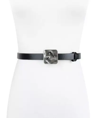 Women's Skinny Hammered Plaque Buckle Belt-Green - 8