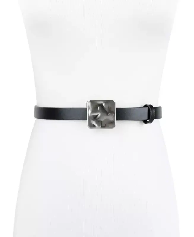 Women's Skinny Hammered Plaque Buckle Belt-Green - 8