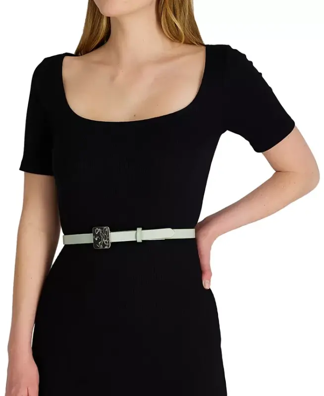 Women's Skinny Hammered Plaque Buckle Belt-Green - 9