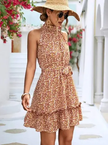 Women's Skirt Ruffled Halter Neck Supima Dress - 1