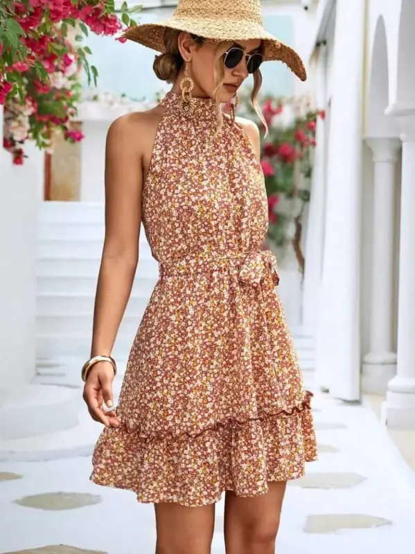 Women's Skirt Ruffled Halter Neck Supima Dress - 1