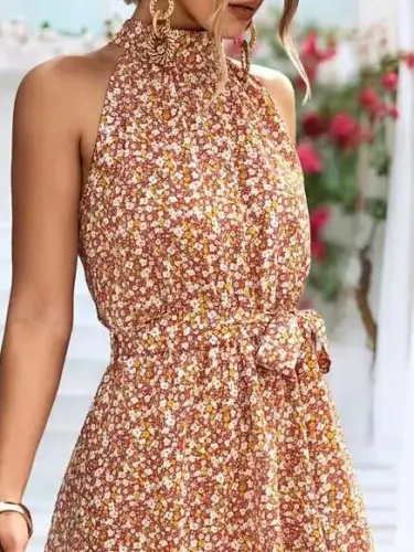 Women's Skirt Ruffled Halter Neck Supima Dress - 4