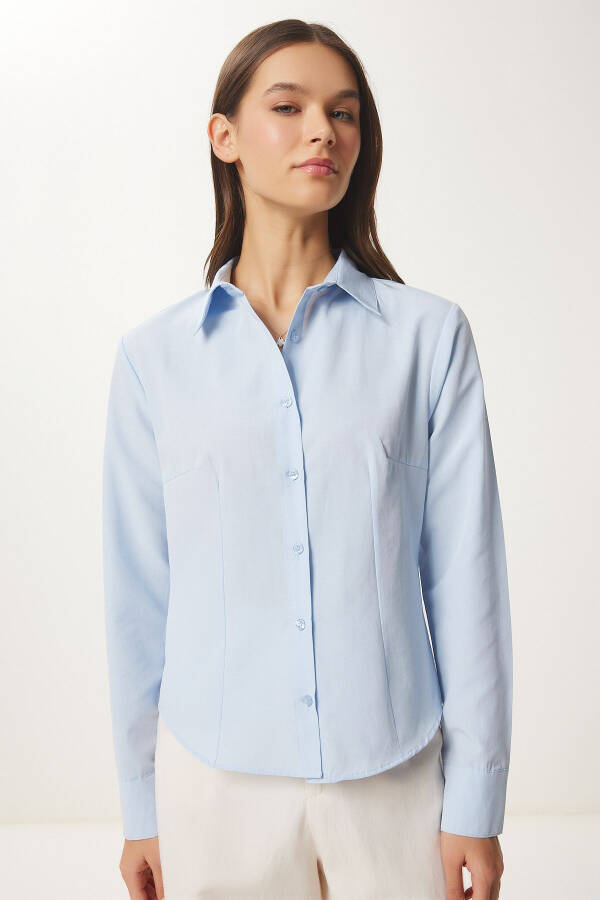 Women's Sky Blue Button-Down Basic Shirt RQ00001 - 1
