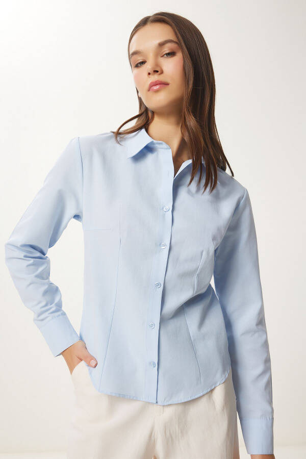 Women's Sky Blue Button-Down Basic Shirt RQ00001 - 2