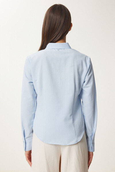Women's Sky Blue Button-Down Basic Shirt RQ00001 - 5