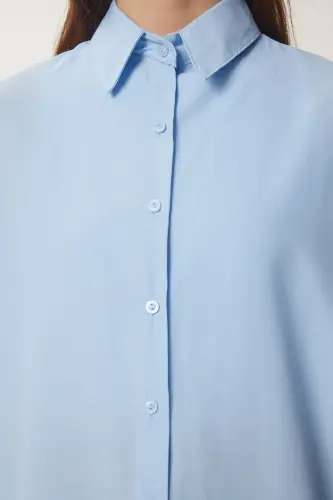 Women's Sky Blue Oversize Long Basic Shirt DD00842 - Sky Blue - 5