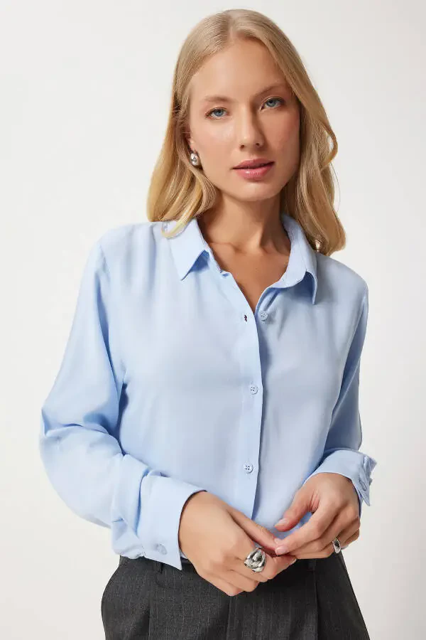 Women's Sky Blue Relaxed Fit Viscose Shirt TO00153 - 1