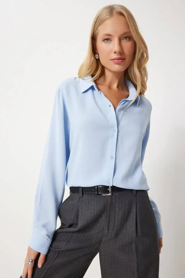 Women's Sky Blue Relaxed Fit Viscose Shirt TO00153 - 3
