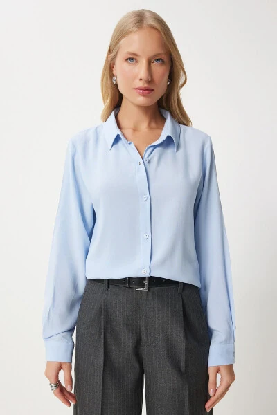 Women's Sky Blue Relaxed Fit Viscose Shirt TO00153 - 4