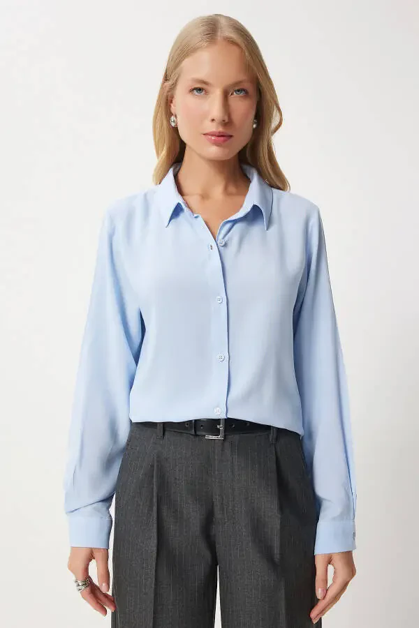 Women's Sky Blue Relaxed Fit Viscose Shirt TO00153 - 4