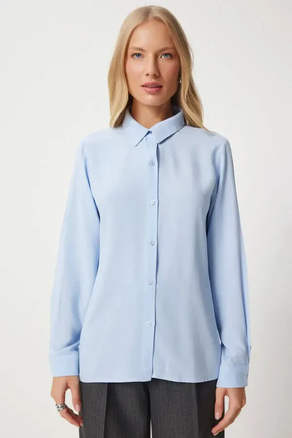 Women's Sky Blue Relaxed Fit Viscose Shirt TO00153 - 5