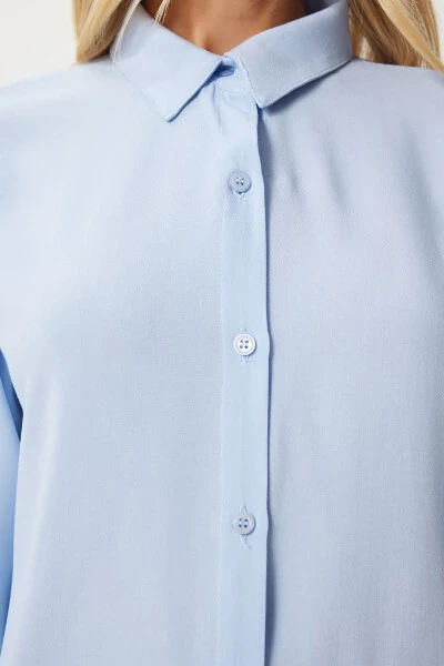 Women's Sky Blue Relaxed Fit Viscose Shirt TO00153 - 6