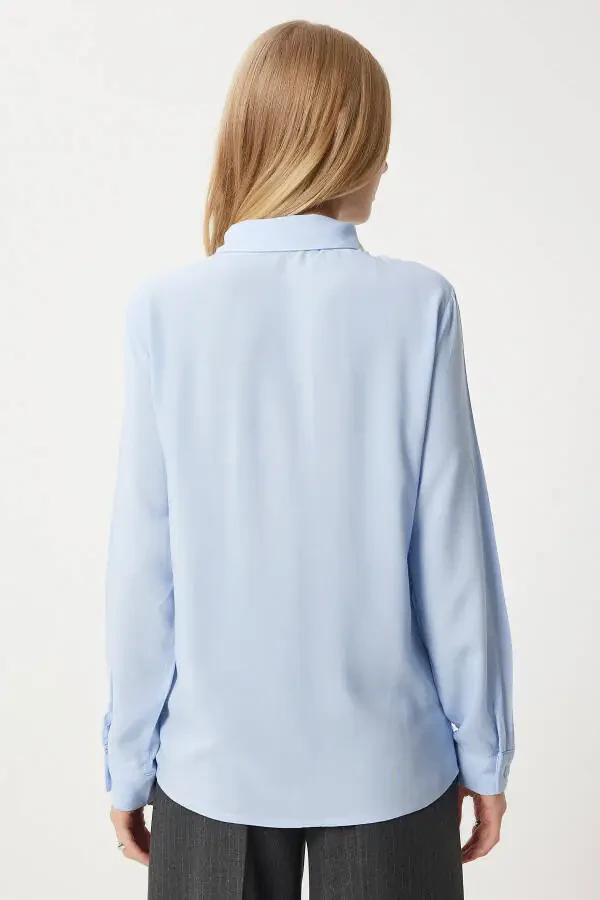 Women's Sky Blue Relaxed Fit Viscose Shirt TO00153 - 7