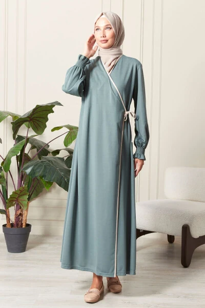 Women's Sleeve Detail Cross Neck Strappy Side Tie Prayer Dress - AVVER