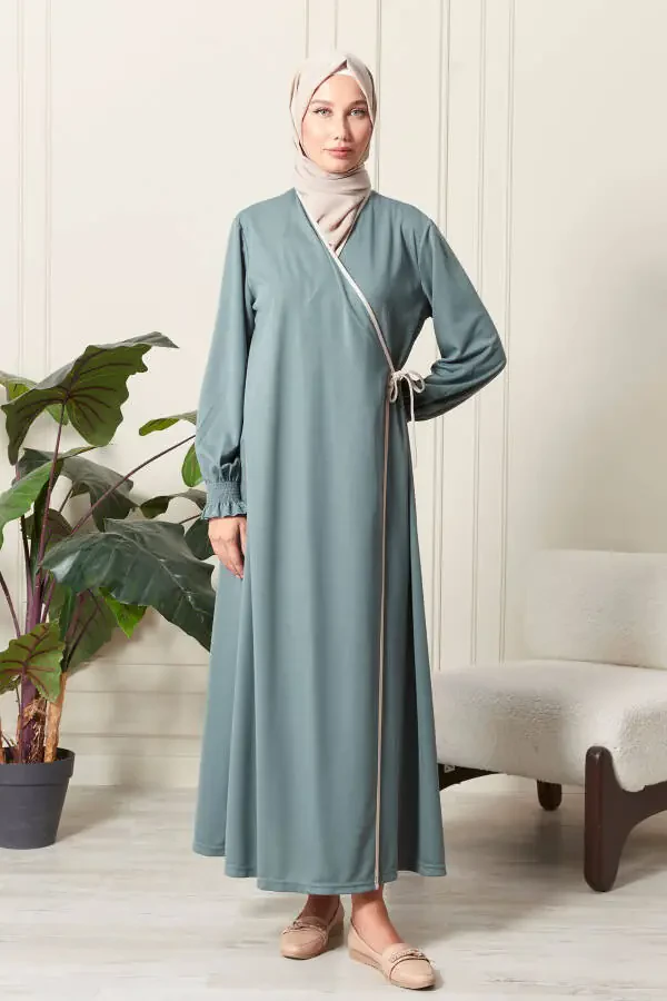 Women's Sleeve Detail Cross Neck Strappy Side Tie Prayer Dress - 2