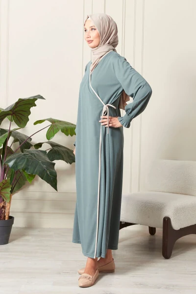 Women's Sleeve Detail Cross Neck Strappy Side Tie Prayer Dress - 3