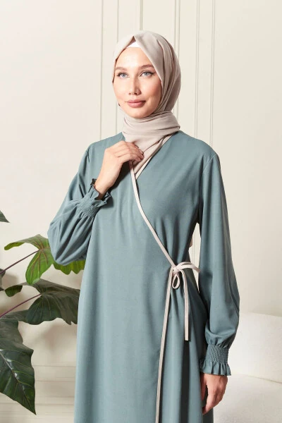 Women's Sleeve Detail Cross Neck Strappy Side Tie Prayer Dress - 5