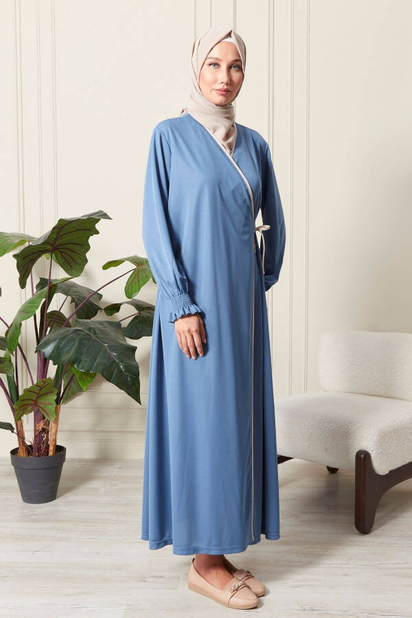 Women's Sleeved Detailed Crossover Collar Beaded Side Tie Prayer Dress - 5