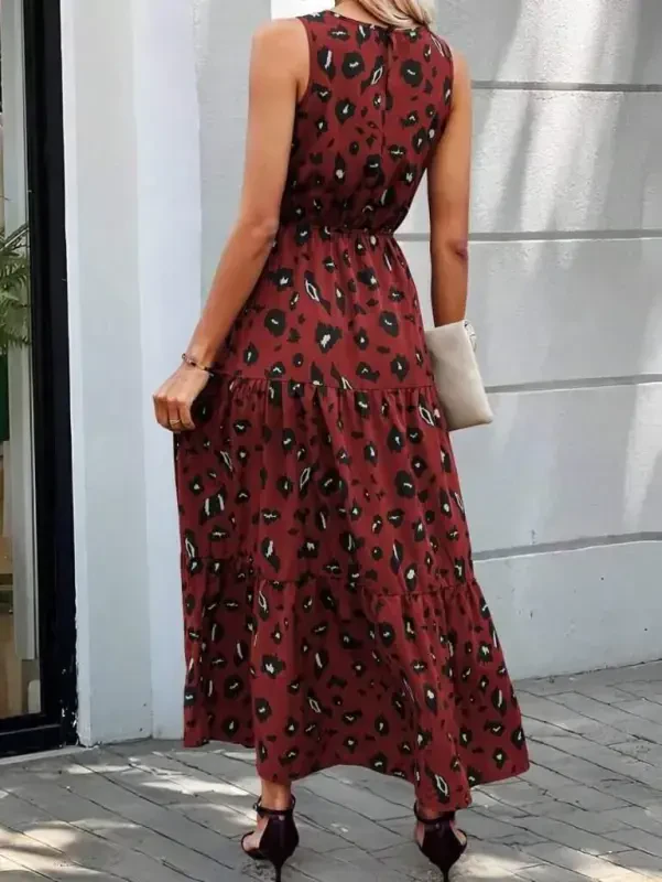 Women's Sleeveless Bicycle Collar Elastic Waist Patterned Supreme Dress - 5