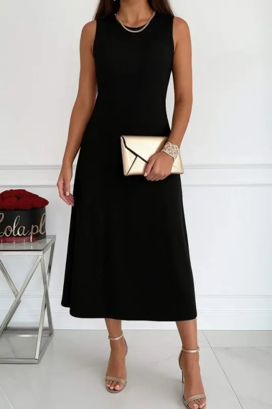 Women's Sleeveless Bike Collar Midi Viscose Two Thread Dress - 1