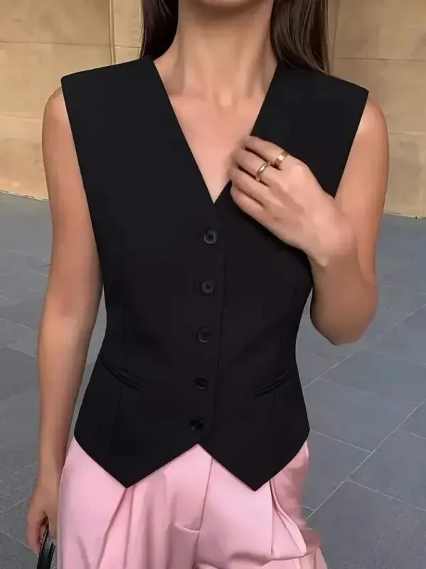 Women's Sleeveless Button-front Satin Vest - 2