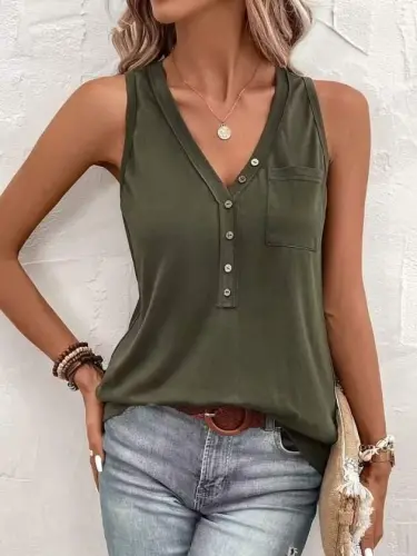 Women's Sleeveless Button-Front Viscose Blouse - 4