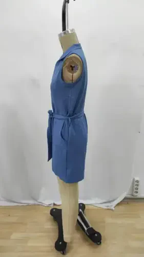 Women's Sleeveless Collared Buttoned Belted Short Linen Jumpsuit - 7