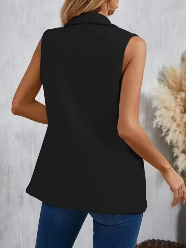Women's Sleeveless Collared Single-Button Satin Blazer - 5