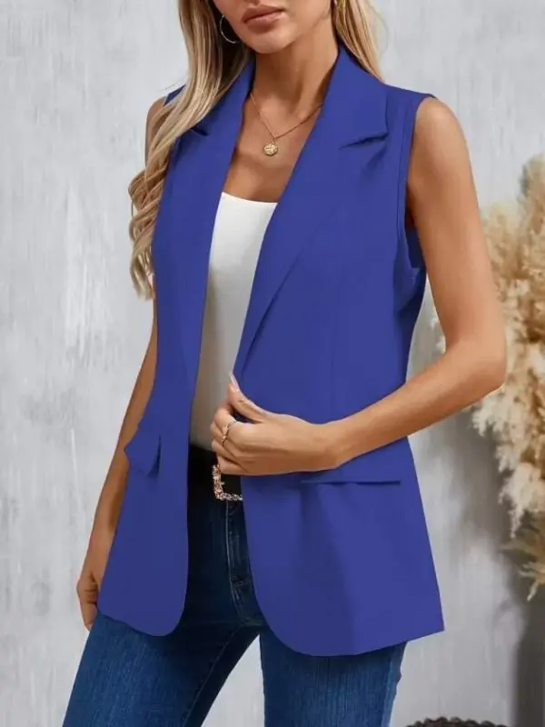 Women's Sleeveless Collared Single-Button Satin Jacket - 1