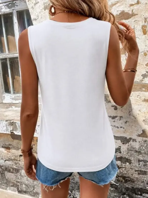 Women's Sleeveless Crew Neck Lace Detailed Viscose Blouse - 3
