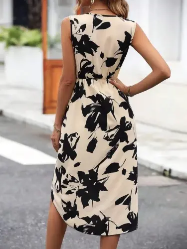 Women's Sleeveless Crossover Collar Front Cross Cut Detailed Patterned Oysho Supreme Dress - 9