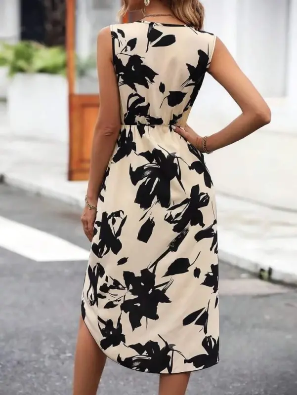 Women's Sleeveless Crossover Collar Front Cross Cut Detailed Patterned Oysho Supreme Dress - 9