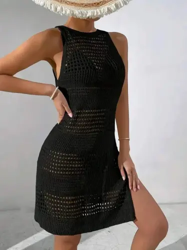 Women's Sleeveless Deep Back Detailed Knitted Pareo - BÜYÜKBEDENIZ (1)