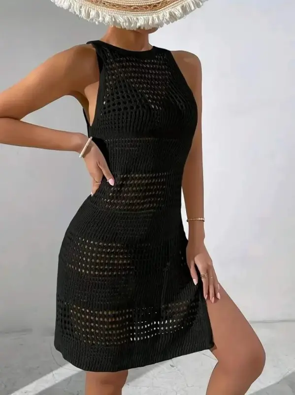 Women's Sleeveless Deep Back Detailed Knitted Pareo - 2