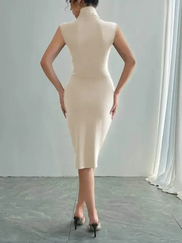 Women's Sleeveless Deep V-Neck Imported Crepe Dress - 6