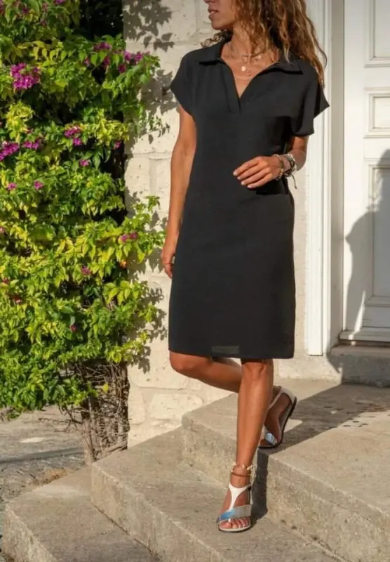 Women's Sleeveless Double-Breasted Collar Long Patterned Beltless Supreme Dress - 1