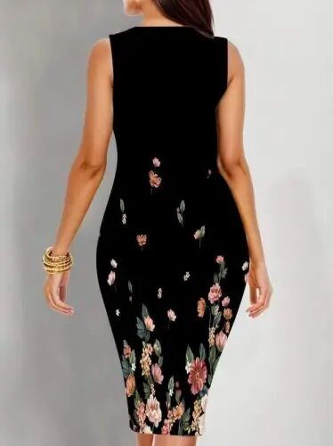 Women's Sleeveless Halter Detail Patterned Midi Scuba Dress - 4