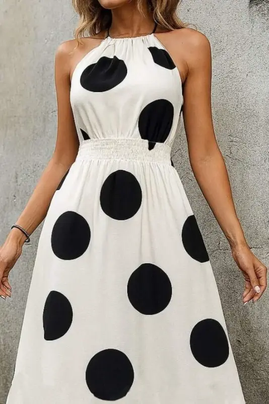 Women's Sleeveless Halter Neck Elastic Waist Digital Print Supreme Maxi Dress - 2