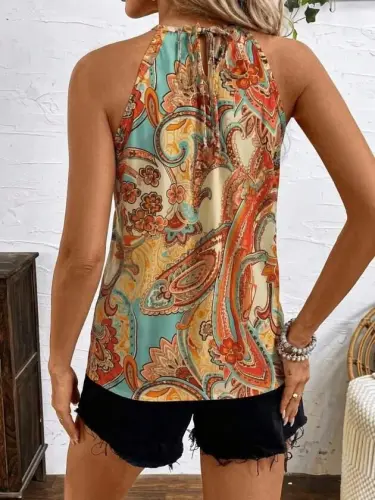 Women's Sleeveless Halter Neck Leopard Print Interlock Blouse - 3