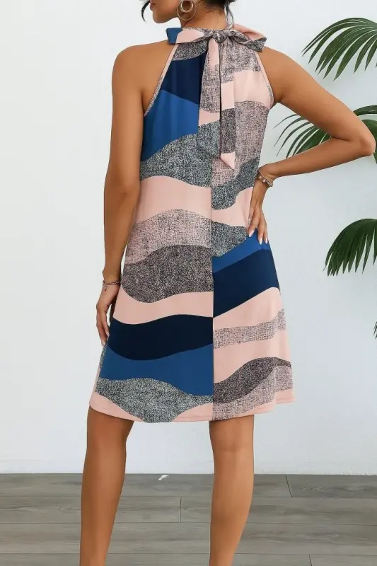 Women's Sleeveless Halter Neck Patterned Midi Jersey Dress - 4